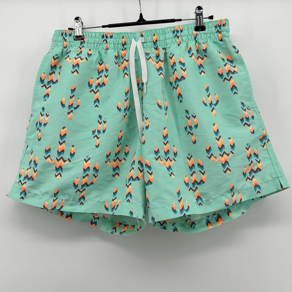 Chubbies Swim Trunks Mens L Cactus Print Teal Lined Beach Shorts Desert Made USA